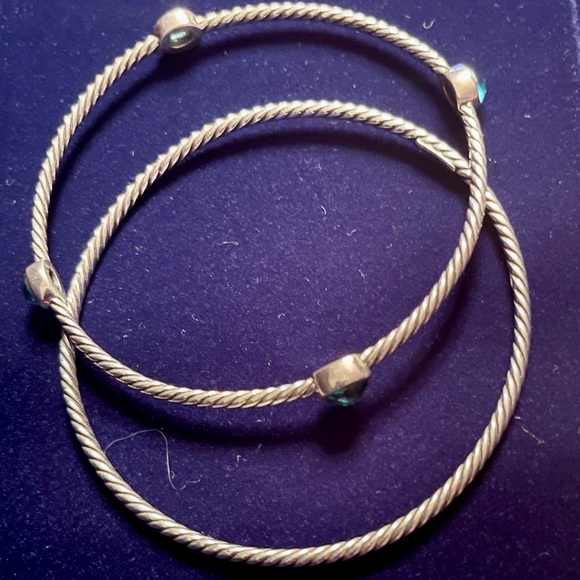 David Yurman SS Blue Topaz Confetti double bangle bracelet set. - Picture 6 of 7